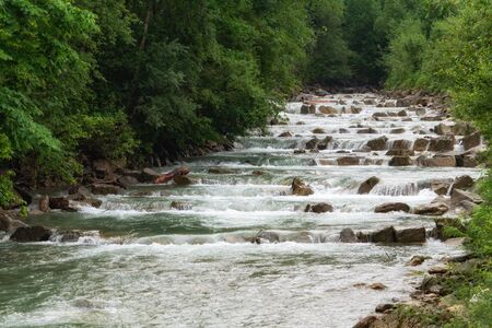 Mountain river Fuscher Ache with stepped riffles, Austria