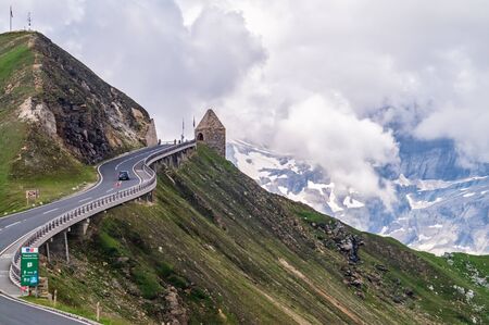 Mountain pass Fuscher Torl, view point on Grossglockner High Alpine Road, Austriaの写真素材