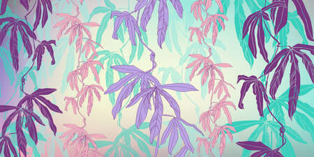 Tropical leaves on the colorful background.