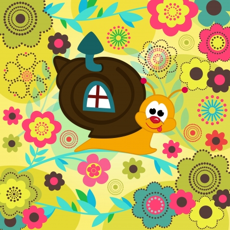 snail crawling on a flower stalk -  illustrationのイラスト素材