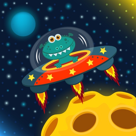 UFO alien, flying saucer  のイラスト素材