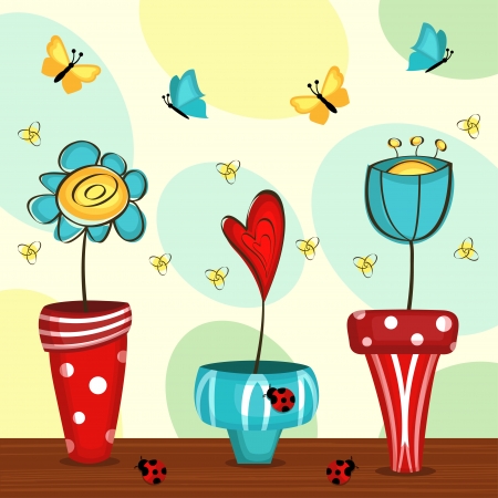 flowers in pots - vector illustrationのイラスト素材