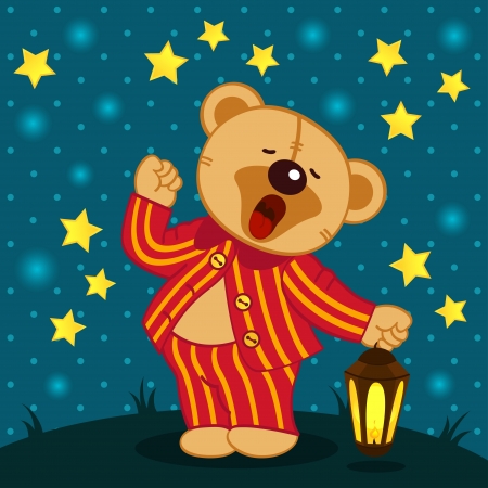 teddy bear in pajamas yawns - vector illustrationのイラスト素材
