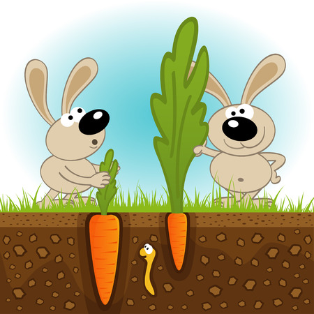hares big and small carrots - vector illustrationのイラスト素材