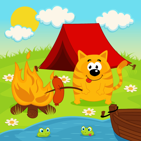 cat on  camping - vector illustrationのイラスト素材