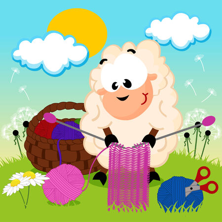 sheep knits yarn - vector illustrationのイラスト素材