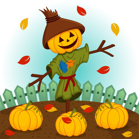 scarecrow with a pumpkin head のイラスト素材