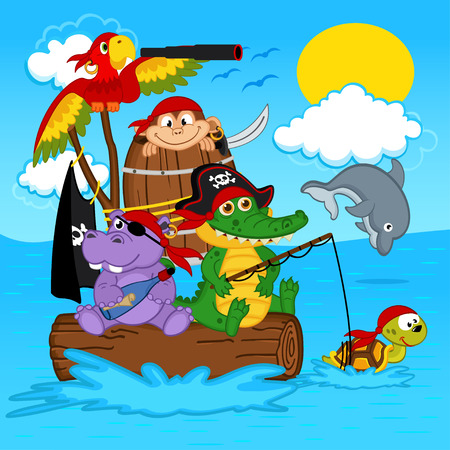 animals pirates - vector illustrationのイラスト素材