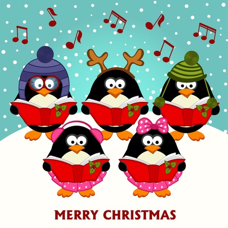 Christmas choir penguins - vector illustration, epsのイラスト素材
