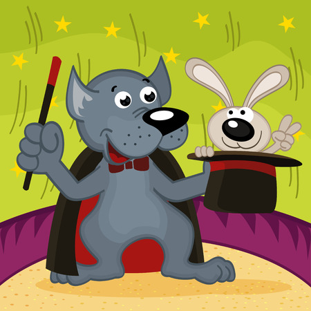 wolf magician with rabbit - vector illustration, epsのイラスト素材