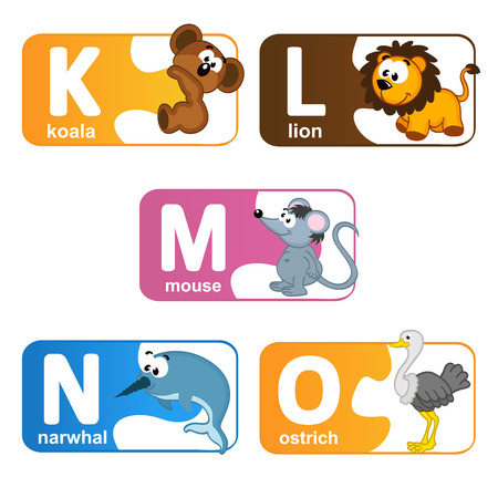 stickers alphabet animals from K to O - vector illustration, epsのイラスト素材