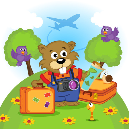 beaver traveler - vector illustration, epsのイラスト素材