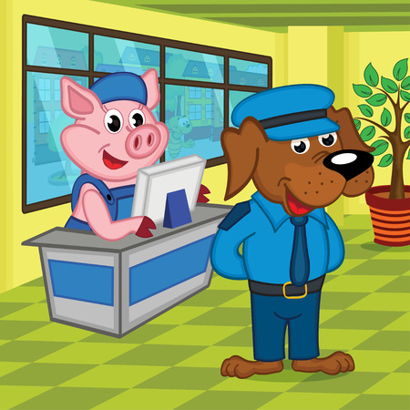 dog security guard supermarket - vector illustration, epsのイラスト素材