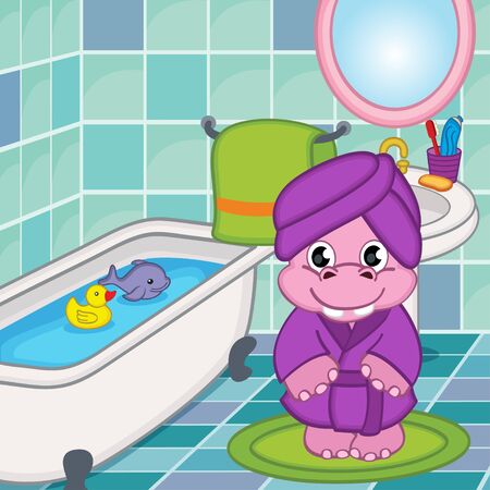 hippo girl in bathroom - vector illustrationのイラスト素材
