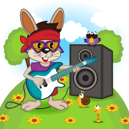 rabbit playing on electric guitar - vector illustration, epsのイラスト素材