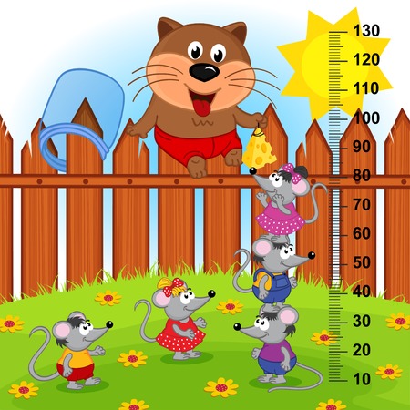 cat on fence height measure.のイラスト素材