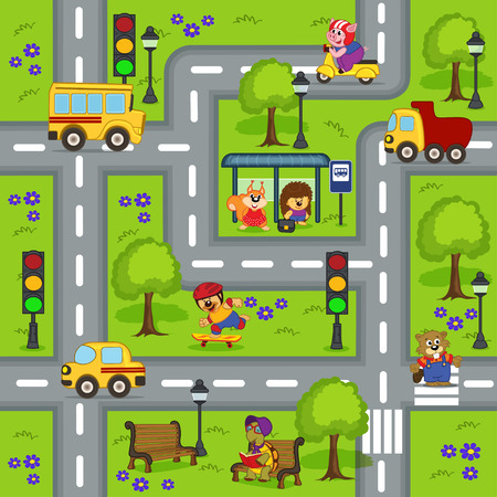 seamless pattern with  roads  -  vector illustration, epsのイラスト素材
