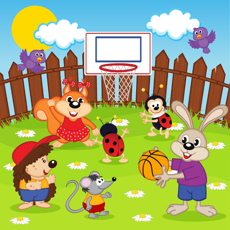 animals play basketball - vector illustration, epsのイラスト素材