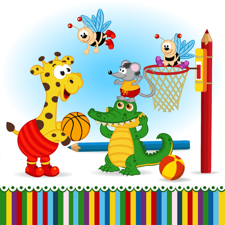 animals play basketball のイラスト素材
