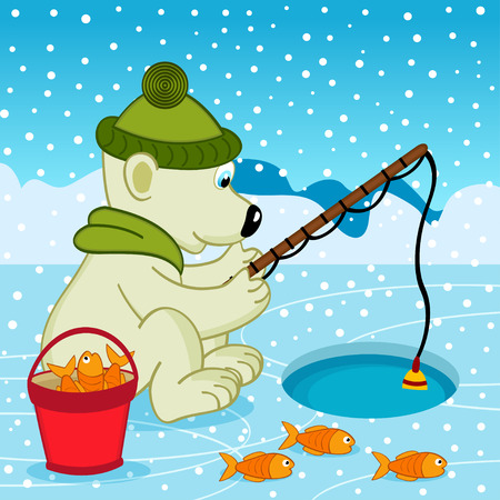 Polar bear on fishing - vector illustration, epsのイラスト素材