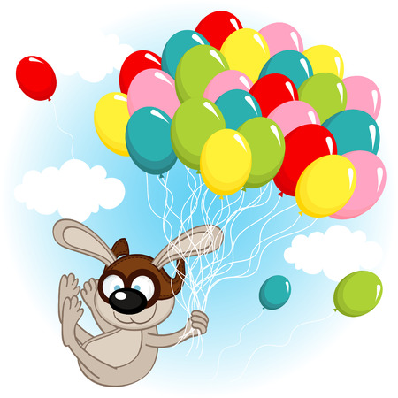 rabbit on balloons - vector illustration, epsのイラスト素材