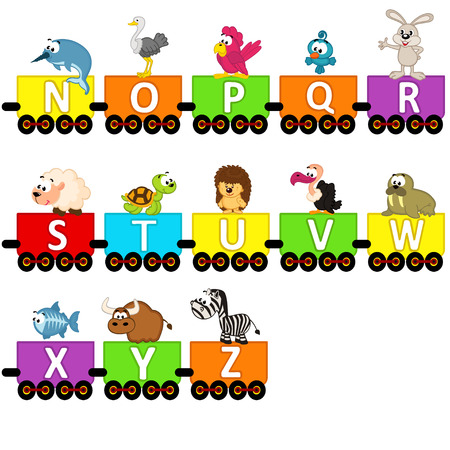 alphabet train animals from N to Z - vector illustration, epsのイラスト素材