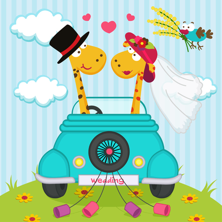 wedding with giraffes - vector illustration, epsのイラスト素材