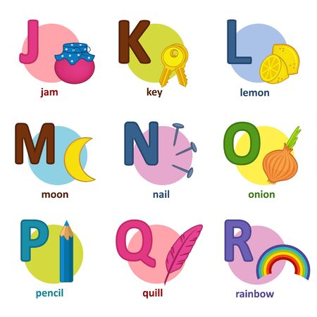 alphabet english from J to R - vector illustration, のイラスト素材