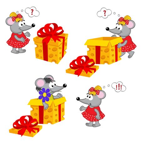 mouse girl and gift - vector illustrationのイラスト素材
