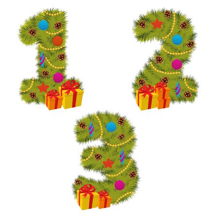 set of numbers Christmas tree from 1 to 3 - vector illustration, epsのイラスト素材