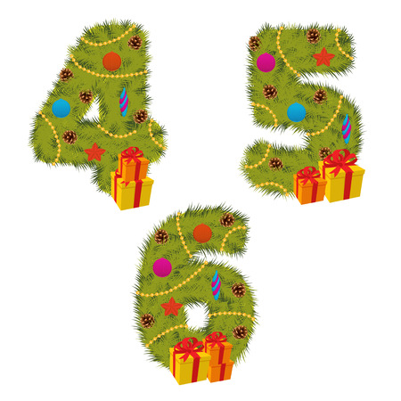 set of numbers Christmas tree from 4 to 6 - vector illustration, epsのイラスト素材