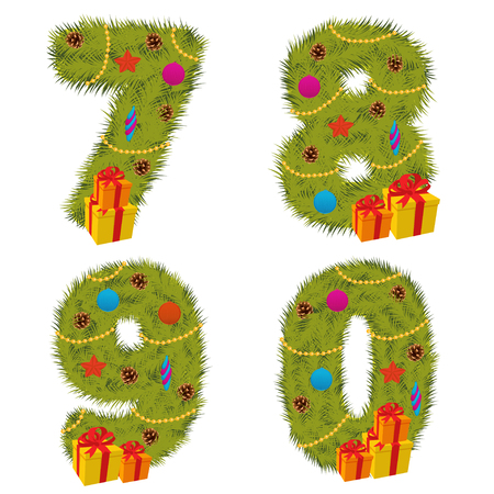 set of numbers Christmas tree from 7 to 9 - vector illustration, epsのイラスト素材