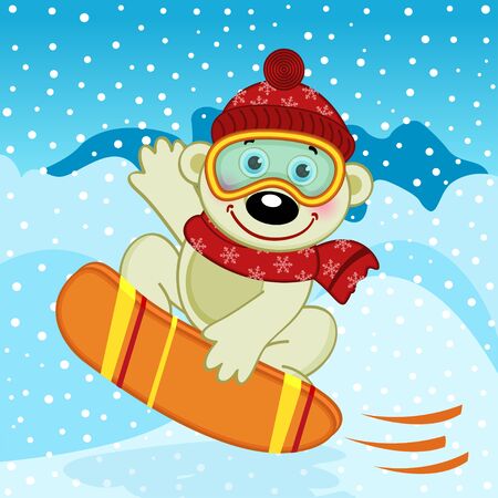 polar bear on snowboard - vector illustration, epsのイラスト素材