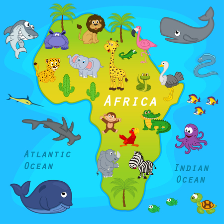 map of Africa with animals - vector illustrationのイラスト素材