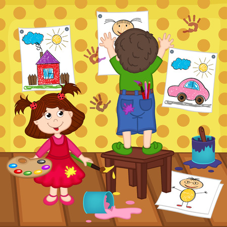 girl and boy artistsのイラスト素材