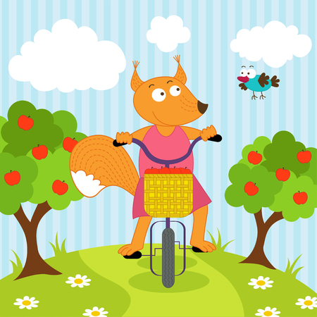 squirrel riding bicycleのイラスト素材