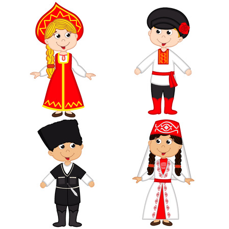 set of isolated children of Russia and Georgia nationalities- vector illustrationのイラスト素材