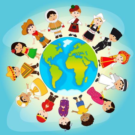 multicultural people on planet Earth - vector illustrationのイラスト素材