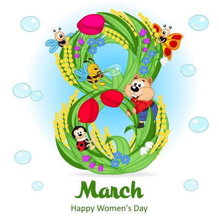 Greeting card with March 8 - vector illustrationのイラスト素材