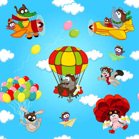 seamless pattern with animals in air - vector illustrationのイラスト素材