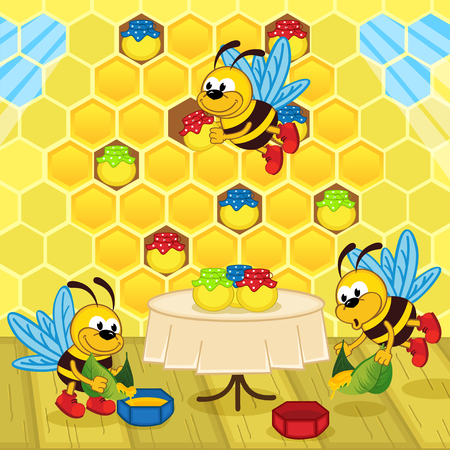 bees make honey in the hive - vector illustrationのイラスト素材