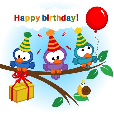 bird celebrating birthday - vector illustrationのイラスト素材