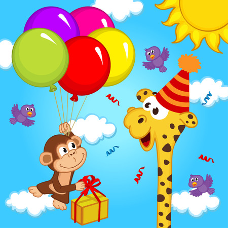 giraffe celebrating birthday - vector illustrationのイラスト素材