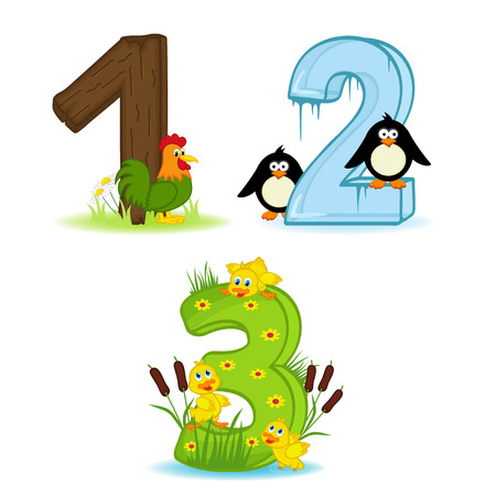 set of numbers with number of animalsのイラスト素材