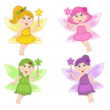 set of isolated color fairiesのイラスト素材