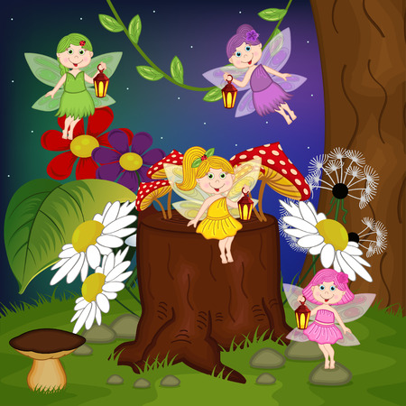 fairies in forestのイラスト素材