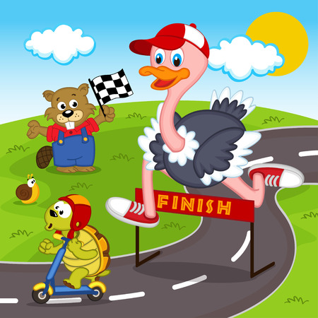 race between ostrich and turtleのイラスト素材