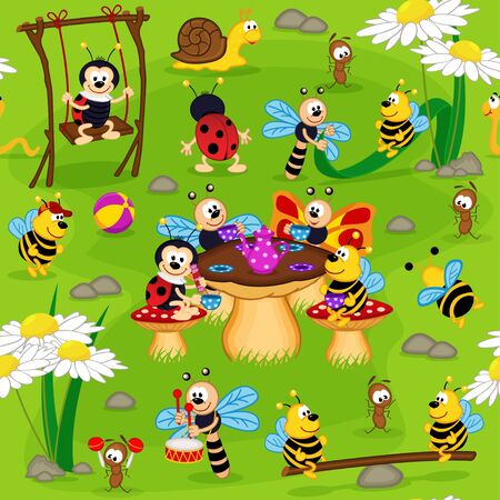 seamless pattern with insectのイラスト素材