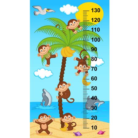 palm tree height measure with monkeys (in original proportions 1: 4) - illustrationのイラスト素材