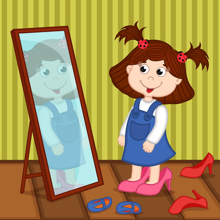 girl on heels looks in mirrorのイラスト素材
